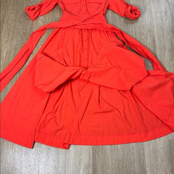 Karen Millen Orange Tailored Belted Poplin Maxi Button Up Down Shirt Dress sz 8 - Picture 9 of 13